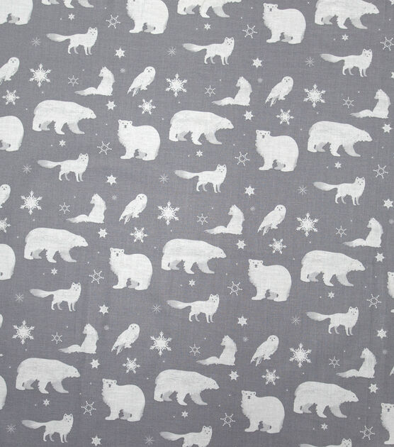 Winter Animals & Snowflakes on Gray Christmas Cotton Fabric, , hi-res, image 2