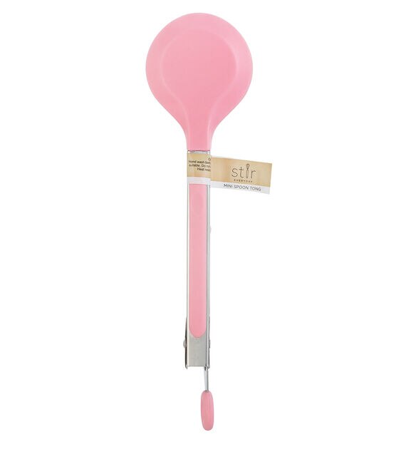 8" Pink Nylon Spoon Tongs With Stainless Steel Handle by STIR