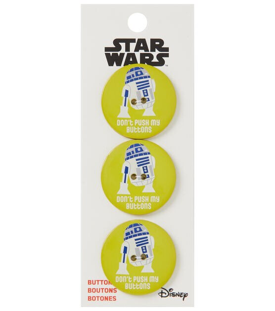 Disney 1 1/4" Star Wars R2D2 & Don't Push My Buttons 2 Hole Buttons 3pk