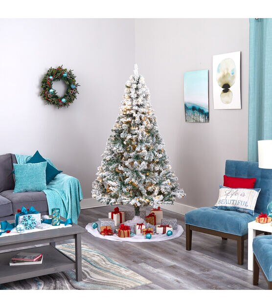 Nearly Natural 7' Pre Lit Flocked Rock Springs Spruce Christmas Tree, , hi-res, image 6