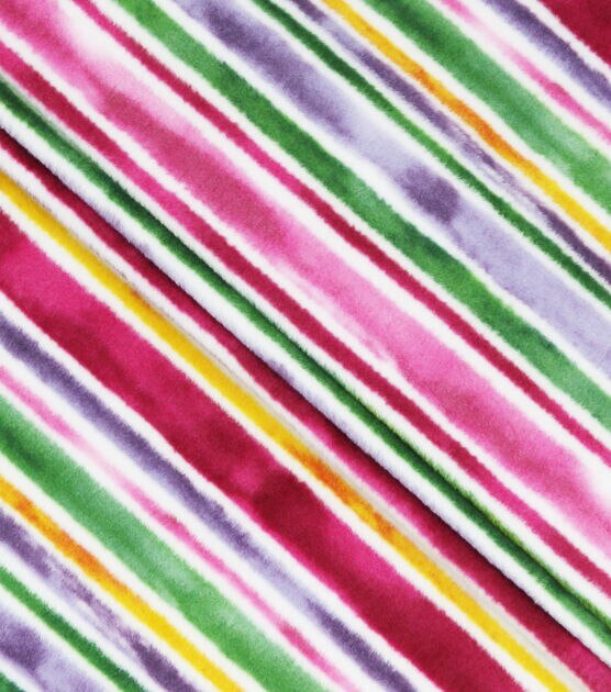 Pastel Green & Pink Stripes Anti Pill Fleece Fabric, , hi-res, image 2