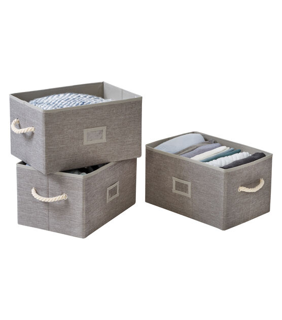 Honey Can Do 14.5" Heather Gray Fabric Storage Bins With Handles 3pk, , hi-res, image 2