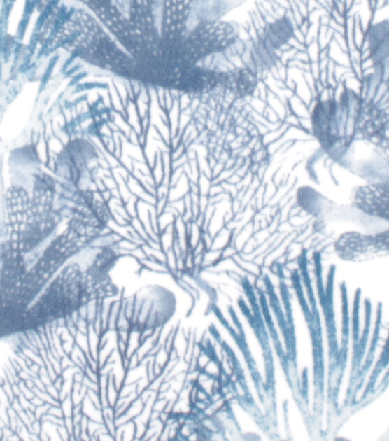 Blue Coral on White Anti Pill Fleece Fabric