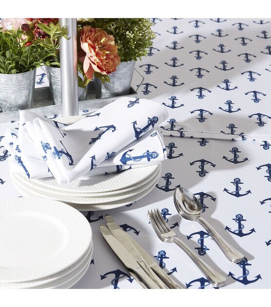Design Imports Anchors Outdoor Tablecloth with Zipper 84", , hi-res, image 3