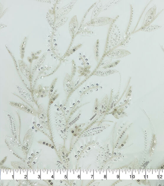 Bridal Sequin Beaded Vines On Mesh Fabric, , hi-res, image 4