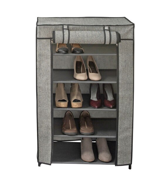 Simplify 35" Gray 5 Tier Shoe Organizer With Cover, , hi-res, image 2