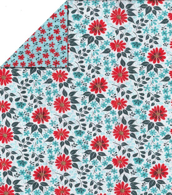 Fabric Traditions Daisy Teal Red Double Faced Quilt Cotton Fabric