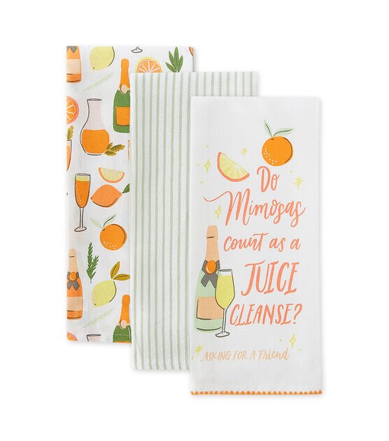 Design Imports Set of 3 Mimosa Juice Cleanse Kitchen Towels