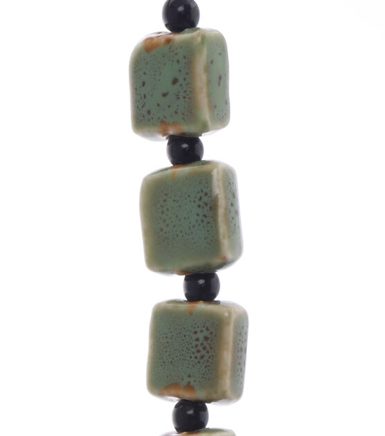 7" Green & Brown Flat Square Ceramic Raku Strung Beads by hildie & jo, , hi-res, image 2