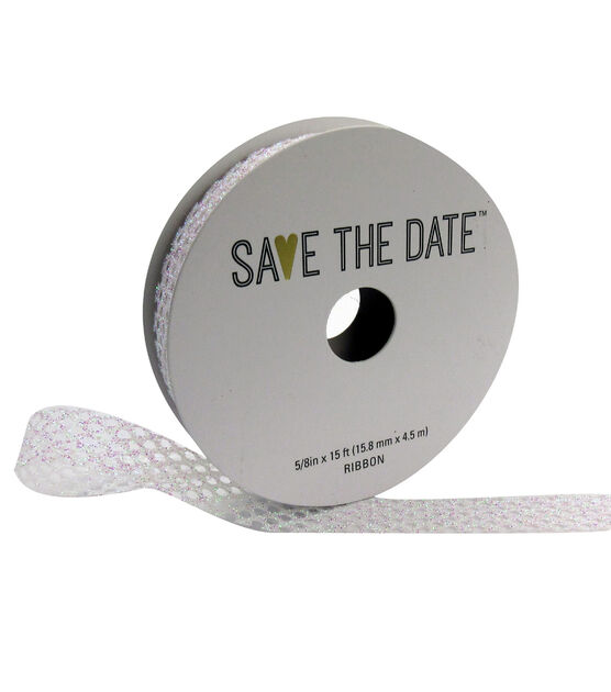 Save the Date 5/8" x 15' Irridescent Textured Glitter Ribbon