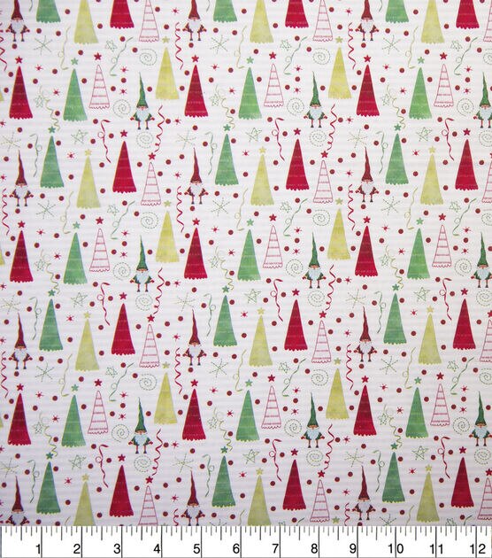 Gnomes & Trees on White Christmas Cotton Fabric, , hi-res, image 2