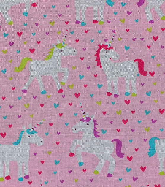 Novelty Cotton Fabric 43" Unicorns & Hearts, , hi-res, image 2