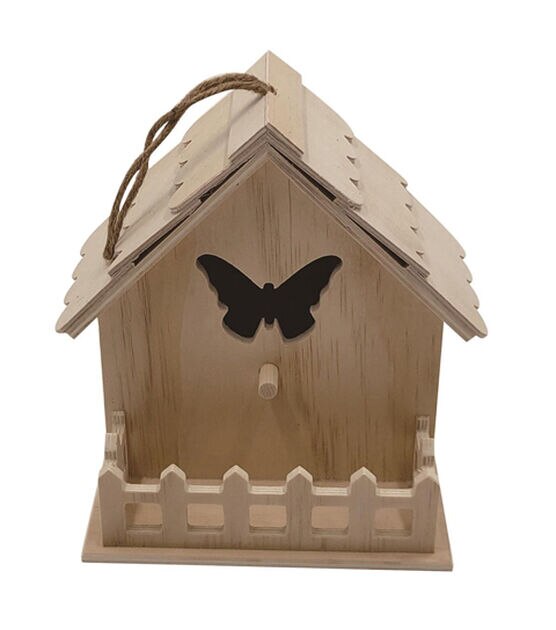 7" Unfinished Wood Birdhouse With Butterfly Cutout by Park Lane, , hi-res, image 2