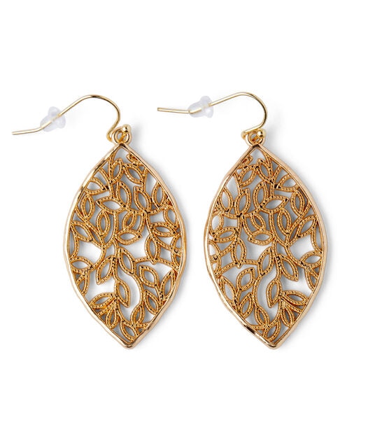 2" Gold Filigree Leaf Earrings by hildie & jo, , hi-res, image 2