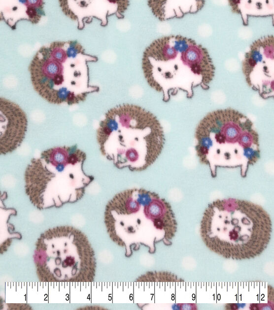 Hedgehogs With Floral Crowns Anti Pill Fleece Fabric, , hi-res, image 2