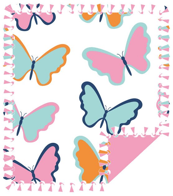 48" Wide Butterfly Teal & Pink No Sew Fleece Blanket By Make It Give It