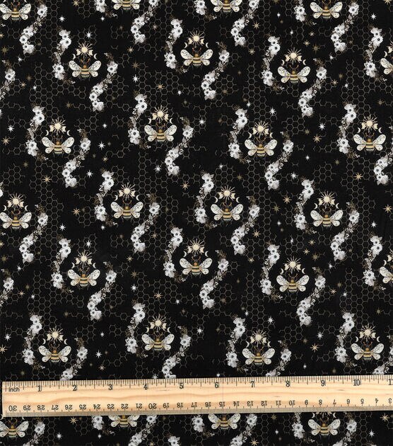 Honey Combs And Flowers Premium Cotton Fabric, , hi-res, image 2