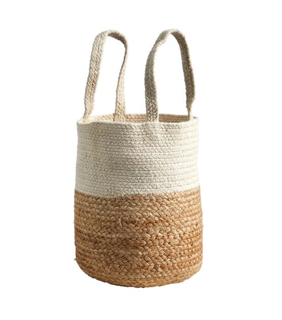 Nearly Natural 12.5" Handmade Natural Jute & Cotton Basket Planter, , hi-res, image 3