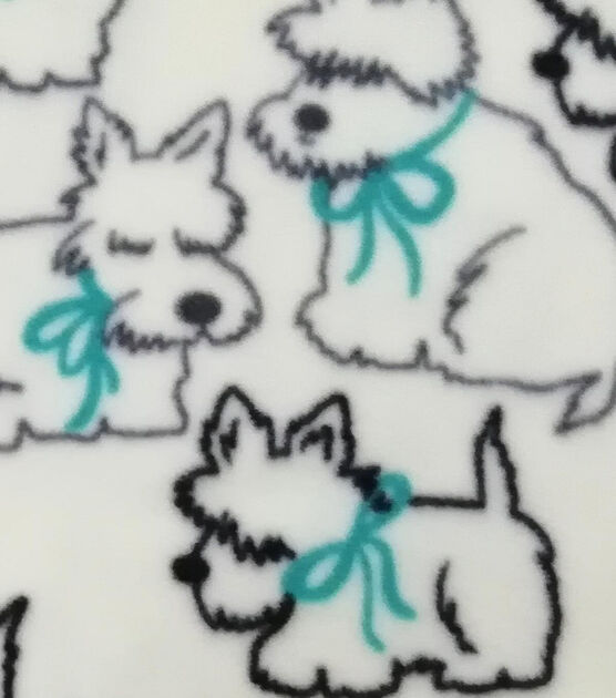 Pups With Bows on White Anti Pill Fleece Fabric