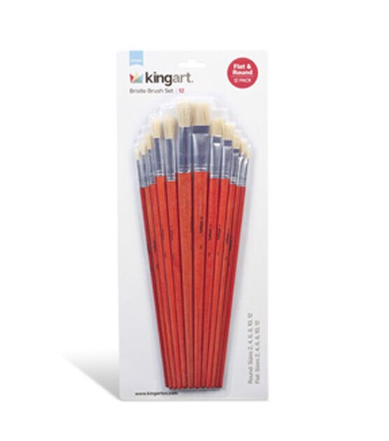 Kingart Studio Bristle Brushes Rounds and Flats Long Handle Set 12pc