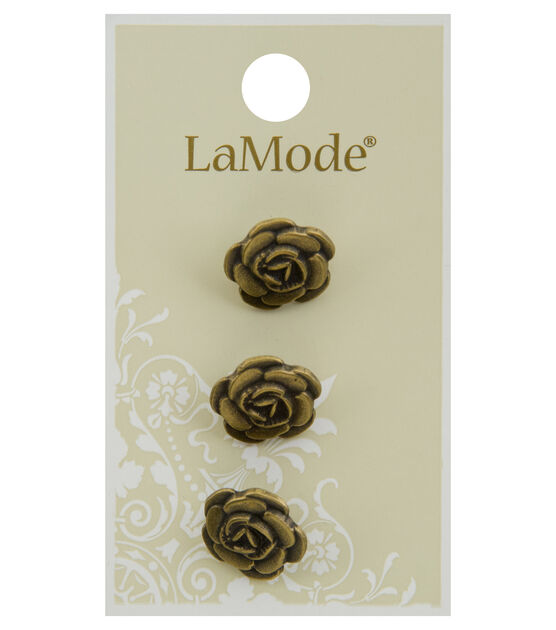 La Mode 5/8" Antique Gold Flower Shank Buttons 3pk