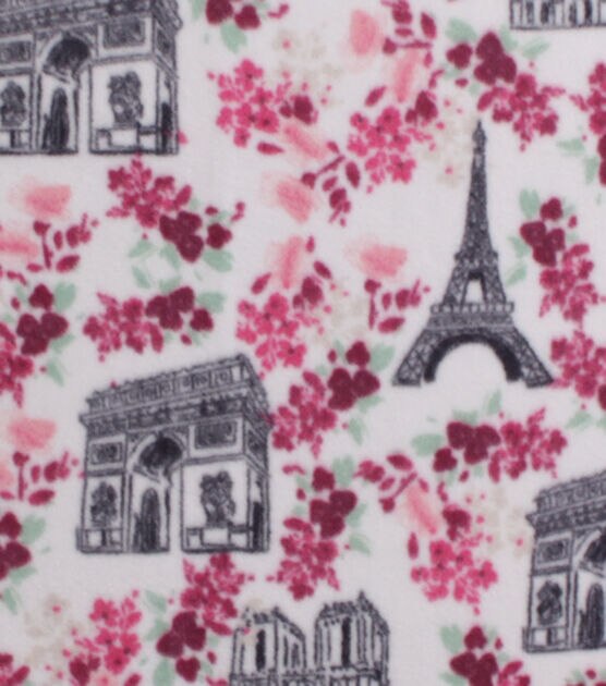 Pink Floral Paris Views Anti Pill Fleece Fabric
