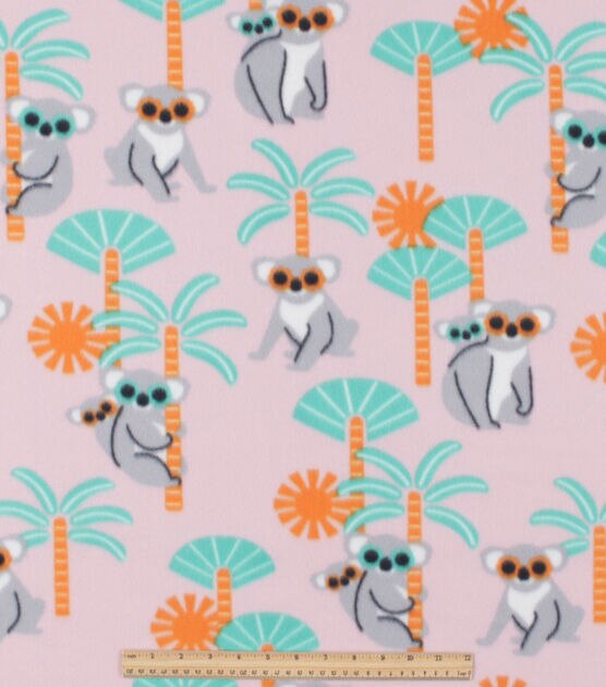 Koalas Palm Trees On Pink Blizzard Prints Fleece Fabric, , hi-res, image 2