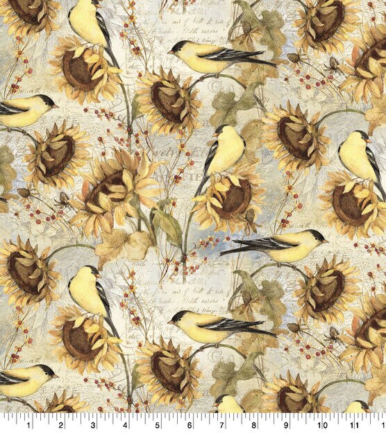 Harvest Sunflowers and Finches Harvest Cotton Fabric