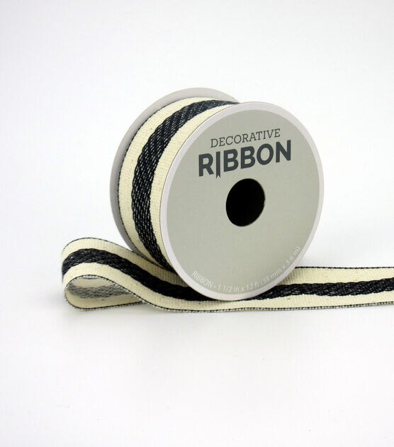 Save the Date Decorative Ribbon 1.5''x12' Black Stripe on Ivory