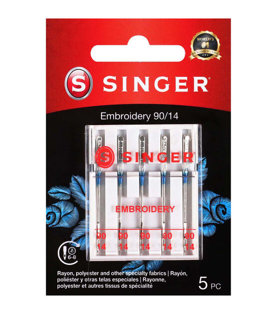 SINGER Universal Embroidery Sewing Machine Needles Size 90/14 5ct