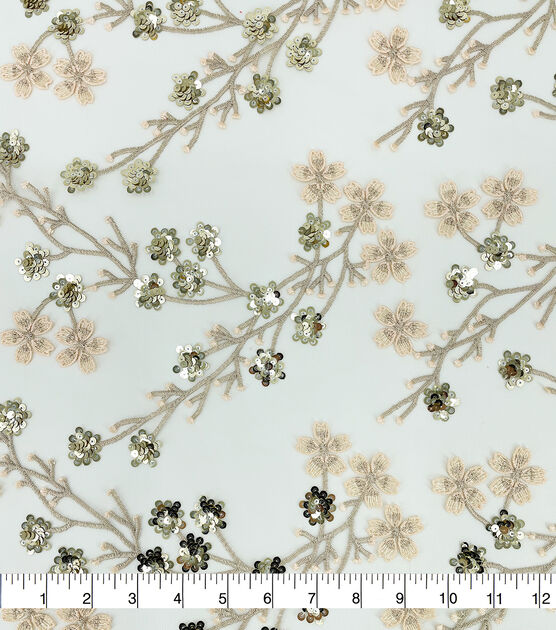 Gold Ditsy Floral Sequin Tulle Mesh Fabric, , hi-res, image 4
