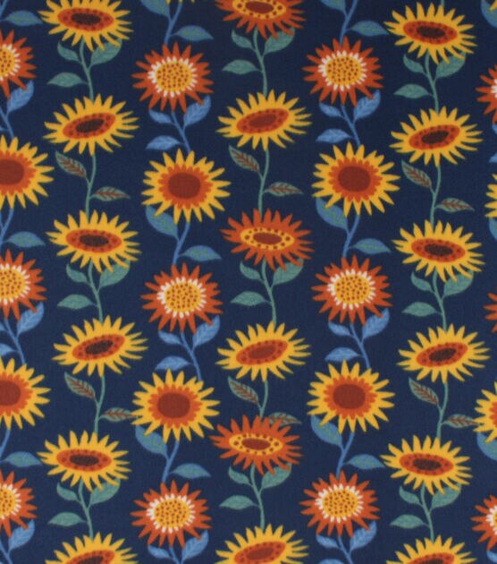 Blizzard Fleece Sunflowers On Navy Fabric