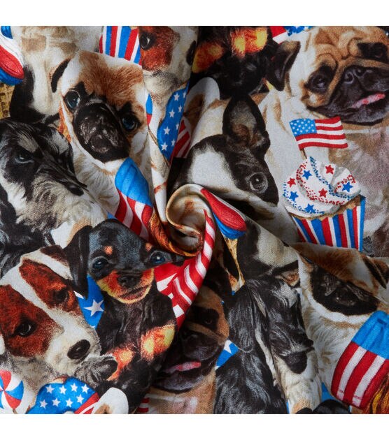 David Textiles Realistic Packed Dog Patriotic Cotton Fabric, , hi-res, image 4