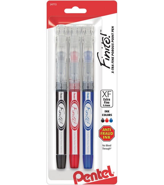 Pentel Finito 3 pk 5.75'' X tra Fine Porous Point Pens Red, Black & Blue
