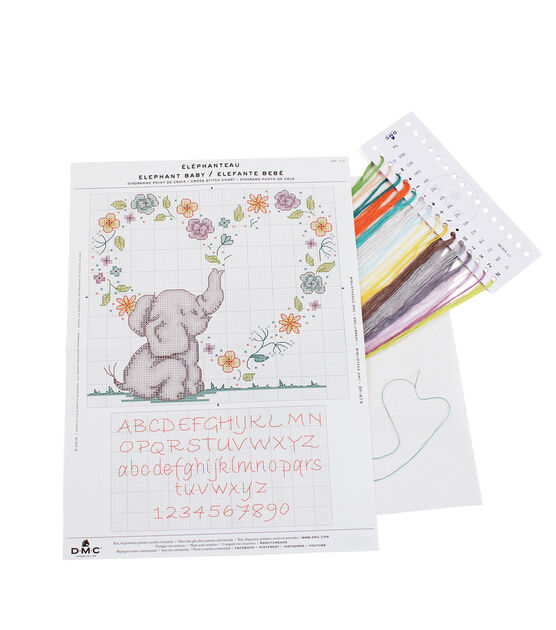 DMC 7" x 7" Elephant Baby Sampler Cross Stitch Kit, , hi-res, image 2