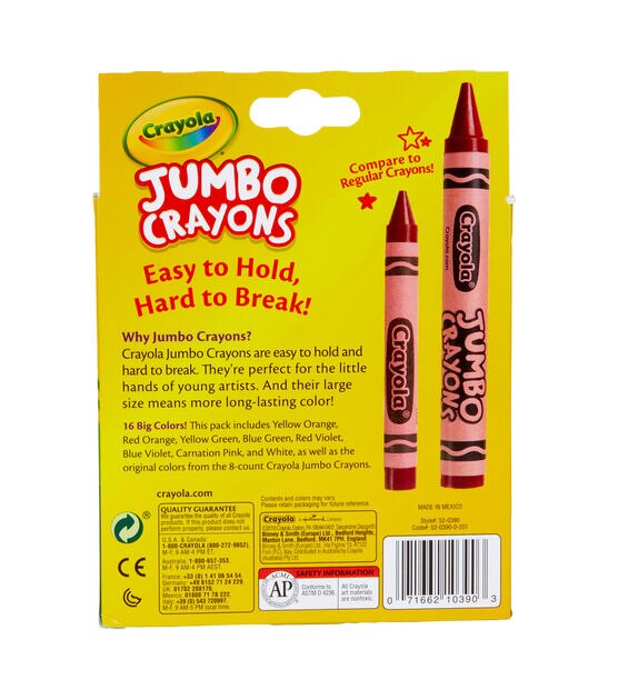  Crayola Jumbo Crayons, 8 Toddler Crayons, Assorted Colors :  Arts, Crafts & Sewing
