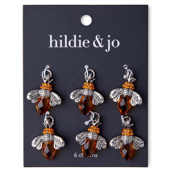 6pk Metal & Glass Antique Bee Charms by hildie & jo, , hi-res, image 1