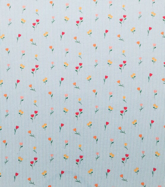 Blue Stripe Floral Jersey Knit Fabric by POP!, , hi-res, image 1
