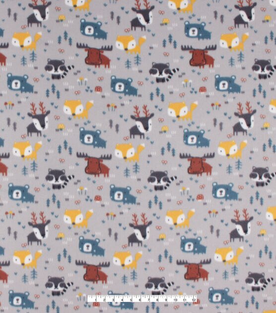 Animals on Gray Blizzard Fleece Fabric, , hi-res, image 4