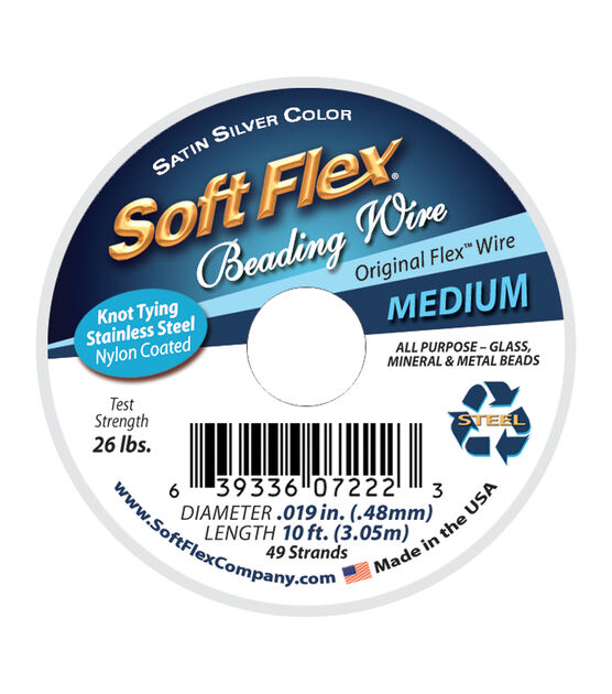 Soft Flex Wire Medium, .019 Diameter, 49 Strand, Original Satin Silver