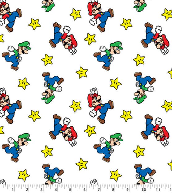 Mario Luigi Star Toss Cotton Fabric