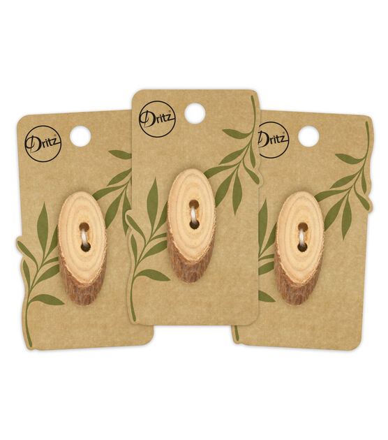 Dritz 2" Wood Grain Sustainable Oval 2 Hole Buttons 3pk