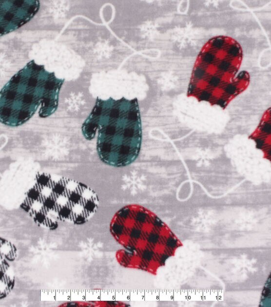 Buffalo Check Mittens on Gray Anti Pill Fleece Fabric, , hi-res, image 4