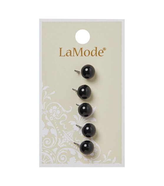 La Mode 1/4" Black Ball Shank Buttons 5pk, , hi-res, image 1