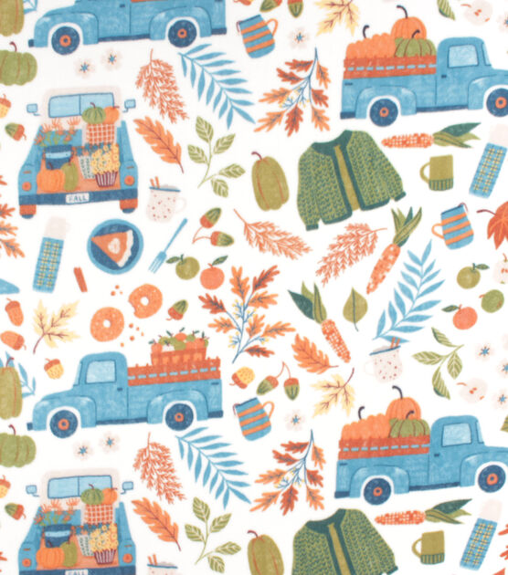 Trucks & Leaves Anti Pill Fleece Fabric