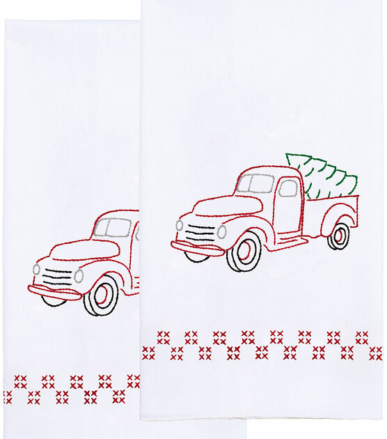 Jack Dempsey 17" x 28" Old Truck Stamped Decorative Hand Towels 2pk, , hi-res, image 2