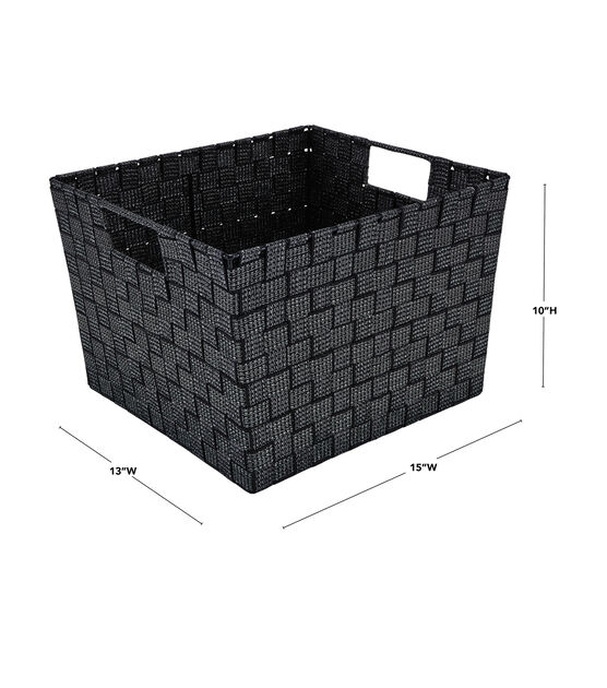 Simplify 14" x 10" Black Lurex Striped Woven Storage Bin With Handles, , hi-res, image 4