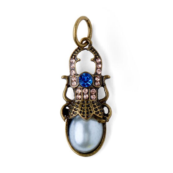 1" x 0.5" Antique Gold Bug Pendant With Pearl & Crystals by hildie & jo, , hi-res, image 2