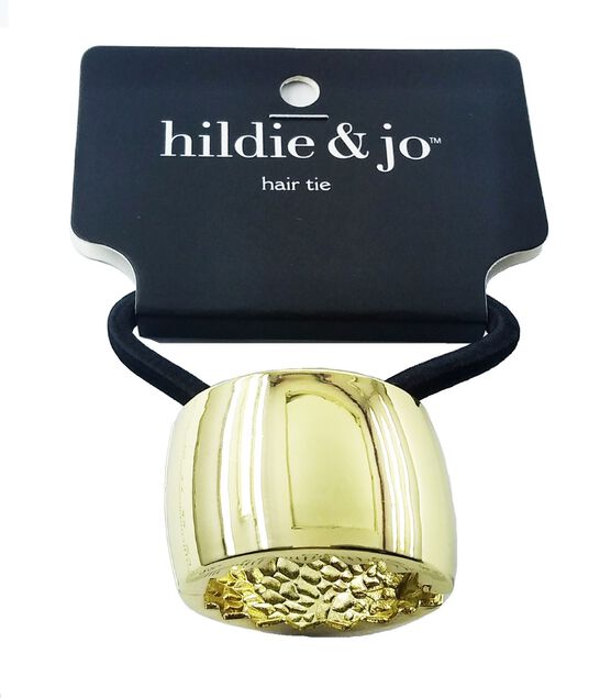 1" x 2" Black Ponytail Hair Tie With Gold Cuff by hildie & jo