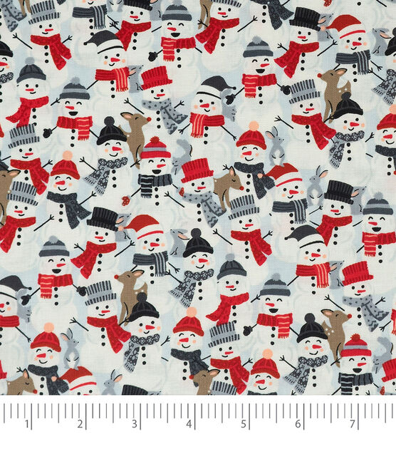 Singer Santa Snowmen on Blue Christmas Cotton Fabric
